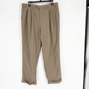 Ralph Ralph Lauren Tan Brown Pleated Cuffed Wool Blend Trousers Dress Pant 36x29